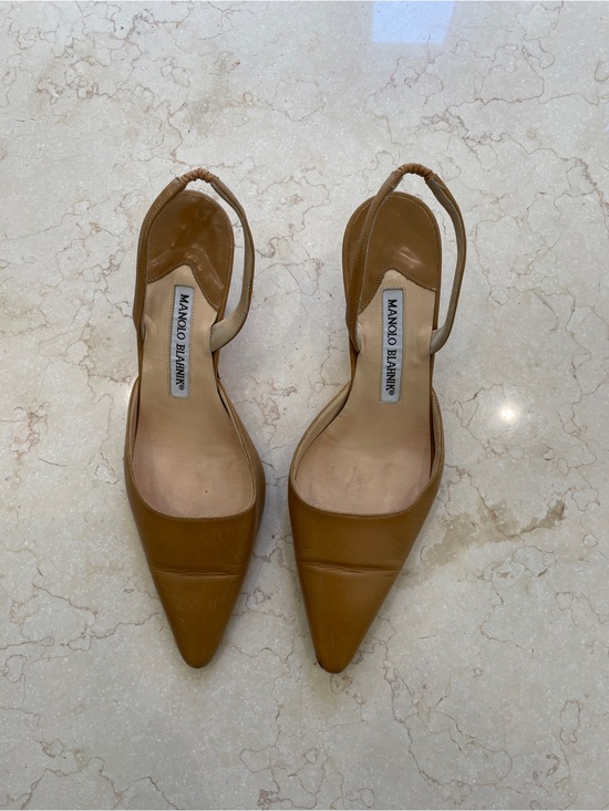Manolo Blahnik Shoes - Manolo Blahnik Camel Slingback Kitten Heels